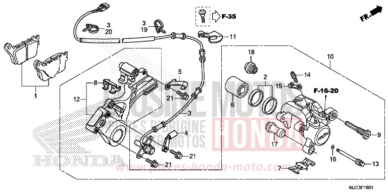 REAR BRAKE CALIPER (CBR600RA) for CBR600RR ABS VIBRANT ORANGE (YR250) from 2013